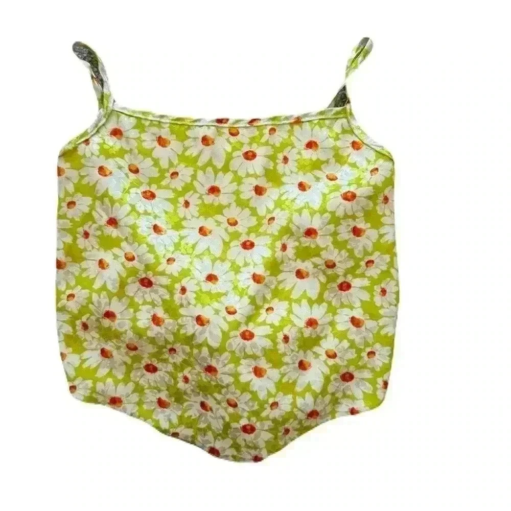 Women's Altar'd State Lime Daisy Floral Triangle Tank Top w/ Tie Back Size Small